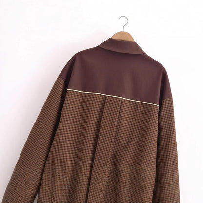 European And American Style Plaid Long Sleeve Lapel Zipper Jacket
