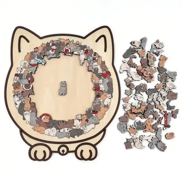 Morandi Cat-shaped Wooden Puzzle - Ocean Vault