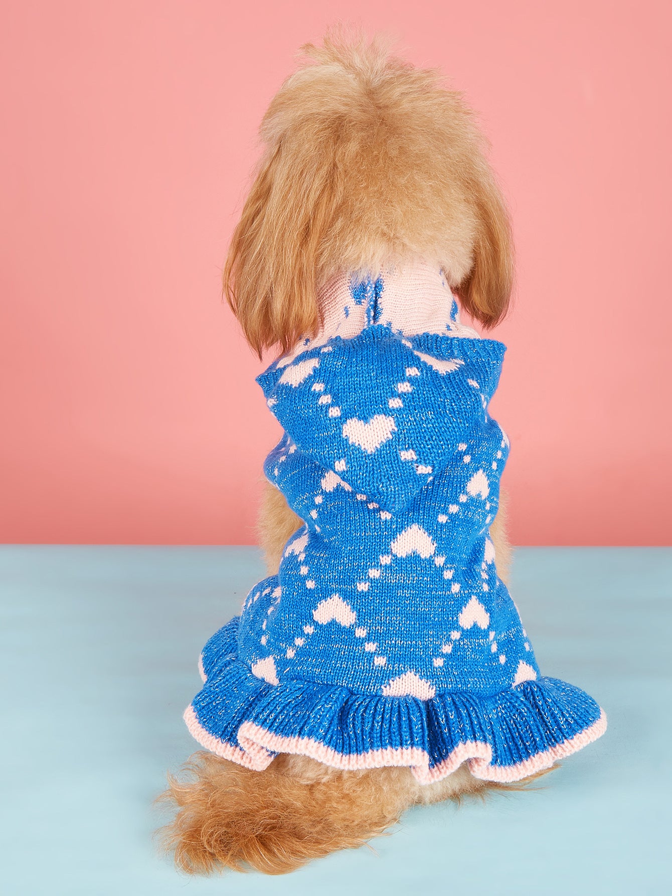 Small Dog Sweater Hoodies Dress Winter Knit Cute Clothing Heart Puppy Clothes For Dogs Cats Soft Warm Pet Outfits With Leash Hole