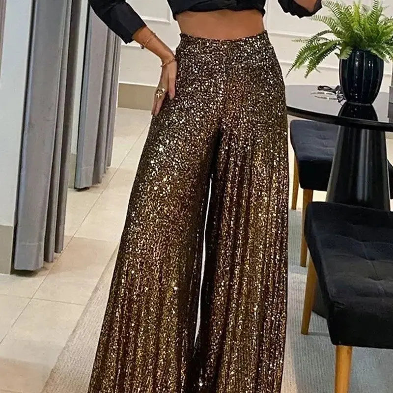 Women's Fashion Solid Color High Waist Straight Wide Leg Pants - Ocean Vault