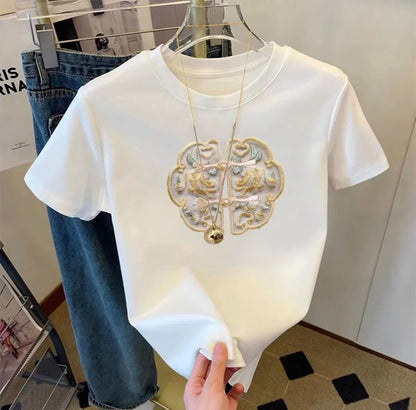 Pure Cotton Summer Short-sleeved T-shirt Chinese Style Fashionable And Stylish