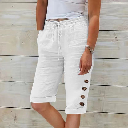 Summer Elastic Waist Solid Color Cotton Linen Wide Leg Pants