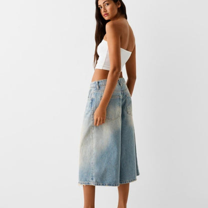 Low Waist Loose Denim Cropped Pants