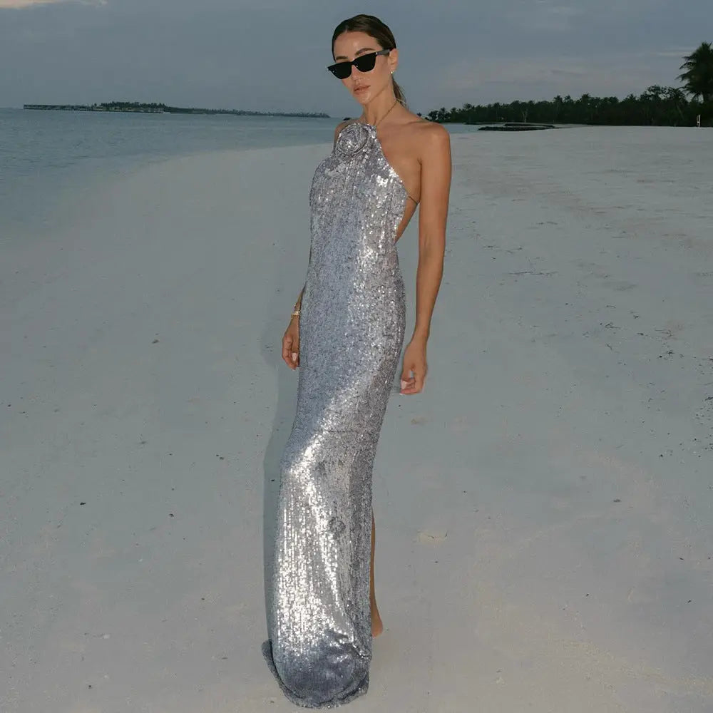 European And American Silver Paillette Dress High-grade Light Luxury - Ocean Vault