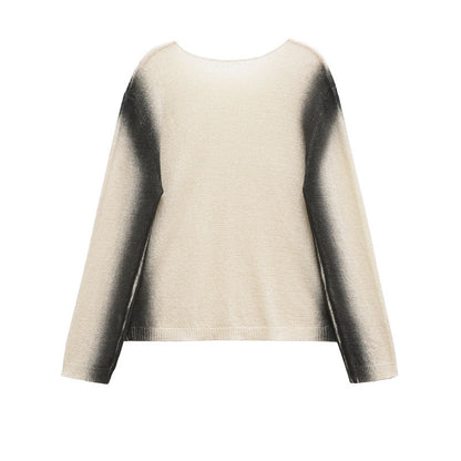 Round Neck Loose Faded Effect Printed Long Sleeve Sweater