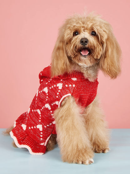 Small Dog Sweater Hoodies Dress Winter Knit Cute Clothing Heart Puppy Clothes For Dogs Cats Soft Warm Pet Outfits With Leash Hole