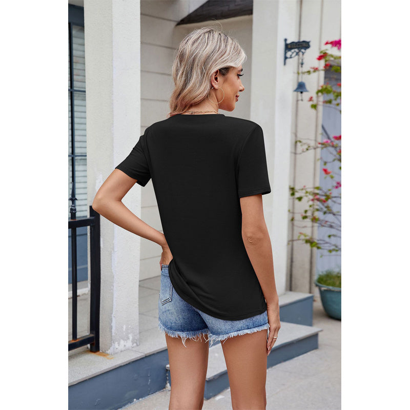 Women's Pleated Blouse - Short Sleeve Crew Neck Top Business Casual Loose Fit Shirt