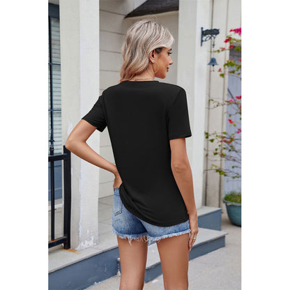Women's Pleated Blouse - Short Sleeve Crew Neck Top Business Casual Loose Fit Shirt