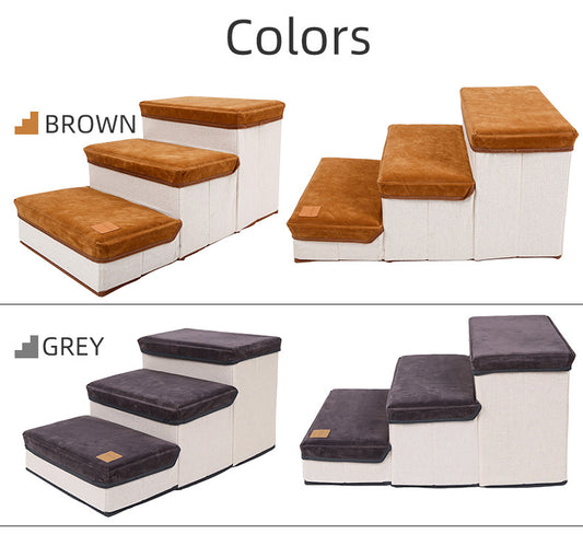 Small Dog Stairs - Pet Stairs For Couch And High Beds, Folding Steps, Pet Toy Storage, Cat Stairs For Bed-Allows Your Pets Easy Instant Access To Your Sofa Or Bedside