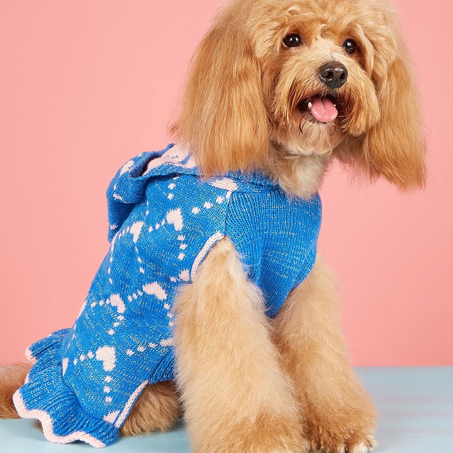 Small Dog Sweater Hoodies Dress Winter Knit Cute Clothing Heart Puppy Clothes For Dogs Cats Soft Warm Pet Outfits With Leash Hole