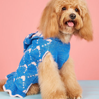 Small Dog Sweater Hoodies Dress Winter Knit Cute Clothing Heart Puppy Clothes For Dogs Cats Soft Warm Pet Outfits With Leash Hole