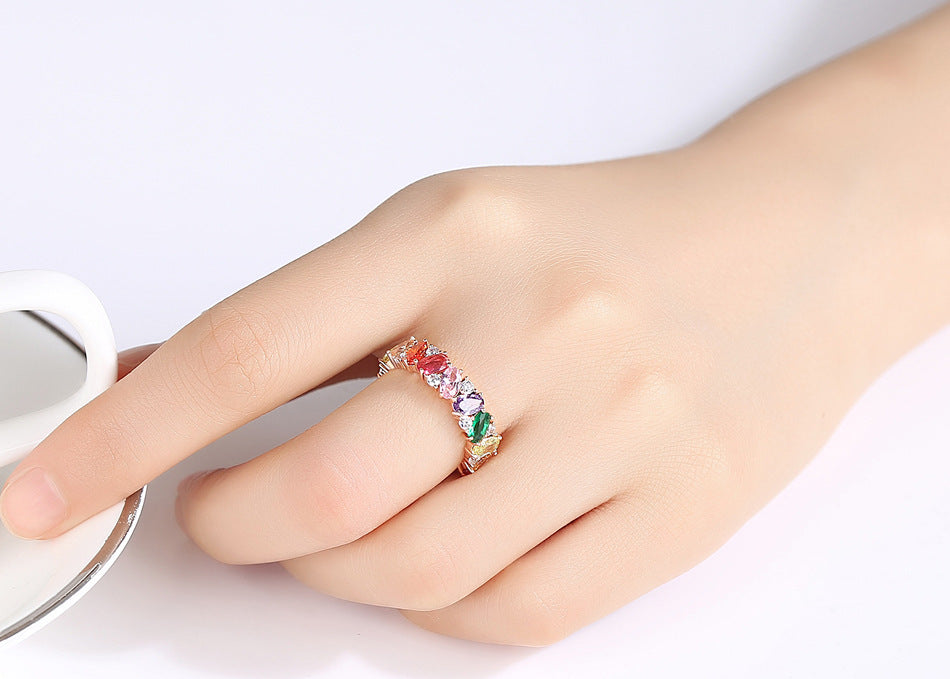 European And American Fashion Color Zircon Ladies Ring