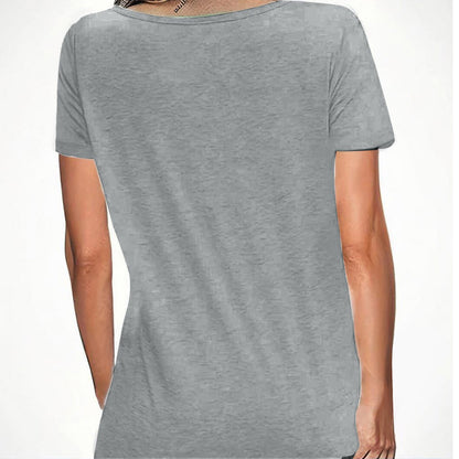 Women's Lotus Print Short Sleeve T-Shirt Casual Crew Neck Summer Top