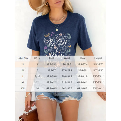 Women's Floral & Letter Print Crew Neck T-shirt, Casual Short Sleeve Top For Summer