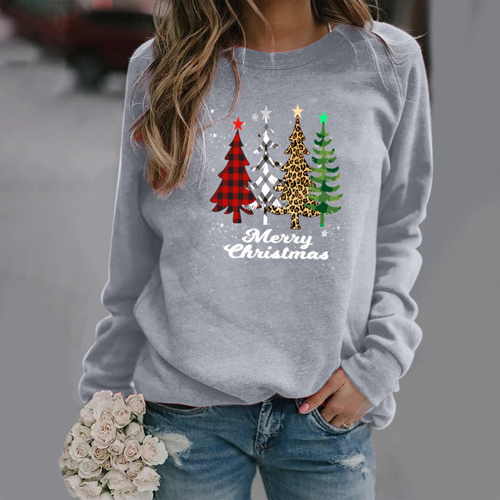 Pattern Printing Long Sleeve Crew Neck Sweater Female