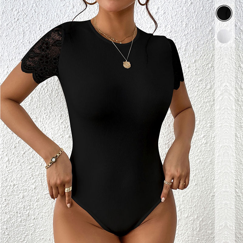 Women's Solid Color Short Sleeve Rompers European And American