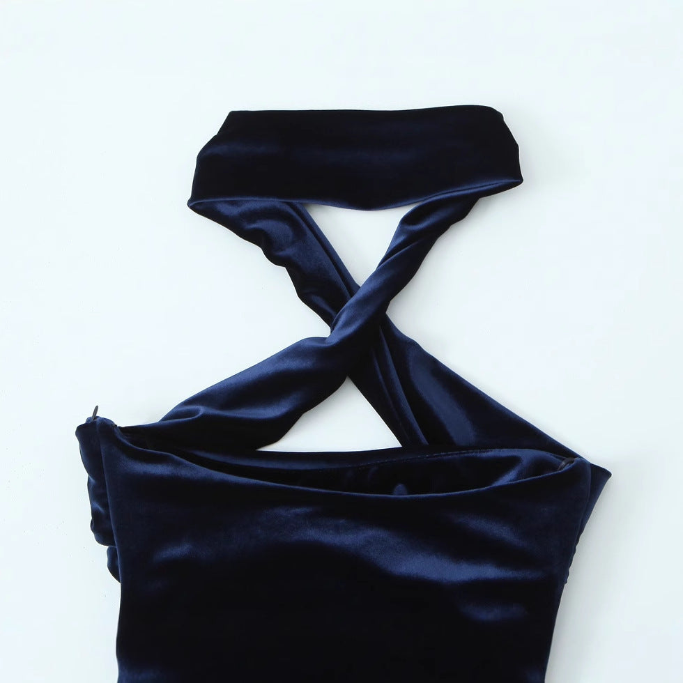 Velvet Halter Tube Top Sleeveless Top