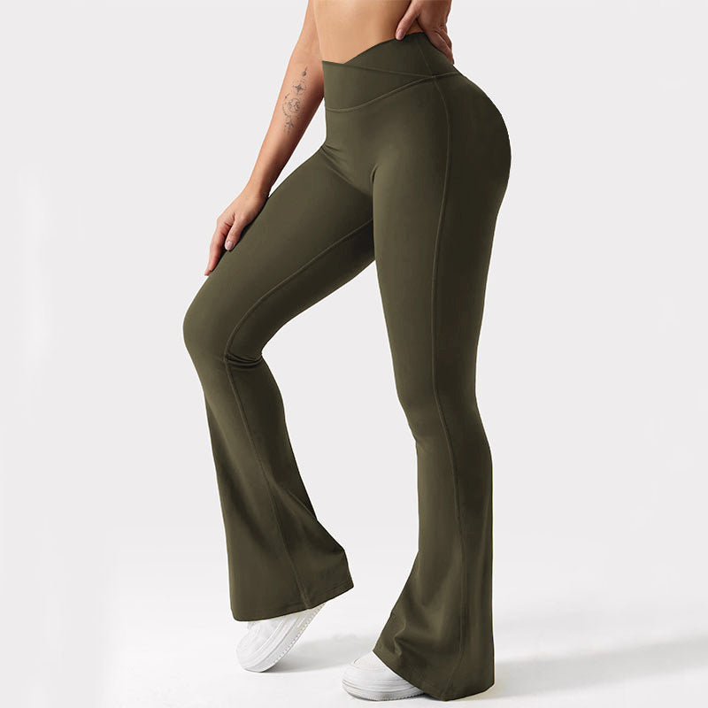 V-waist Elastic Sports Tight Pants Women's Peach Hip Lifting Yoga Bell Bottom Pants