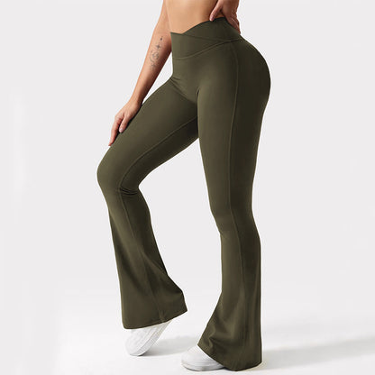 V-waist Elastic Sports Tight Pants Women's Peach Hip Lifting Yoga Bell Bottom Pants