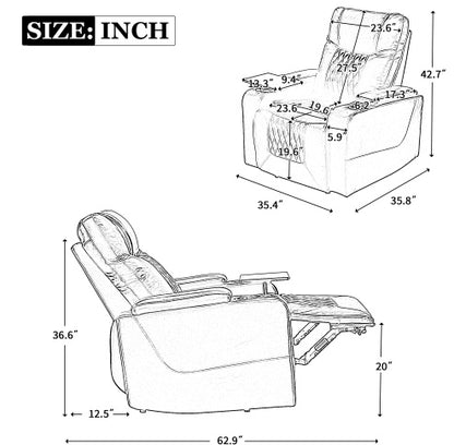 Power Motion Recliner With USB Charging Port And Hidden Arm Storage 2 Convenient Cup Holders Design And 360 Swivel Tray Table,Brown