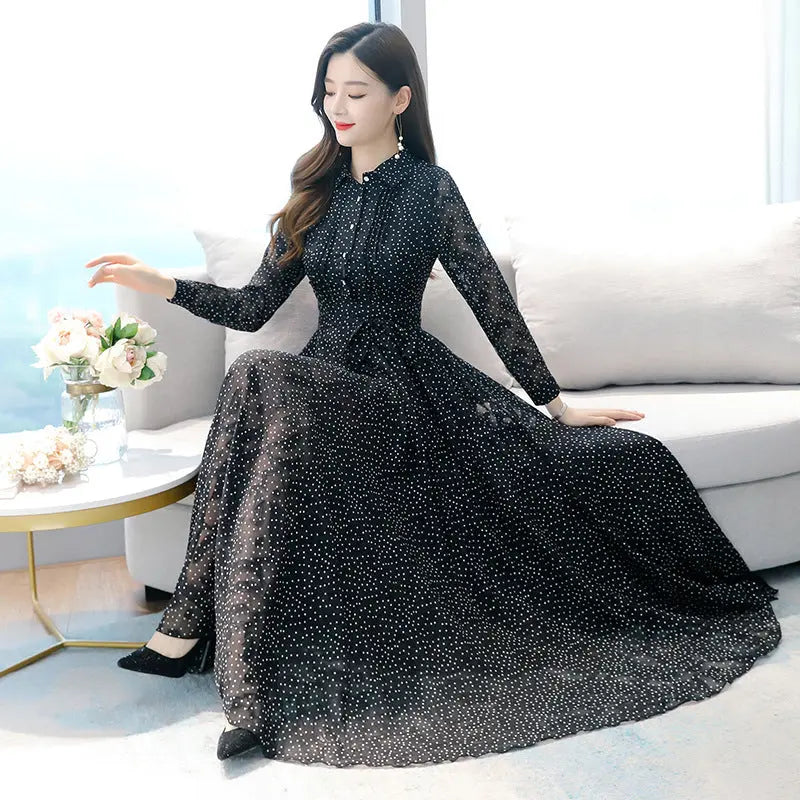 Women's New Mid-length Polka Dot Chiffon Dress - Ocean Vault