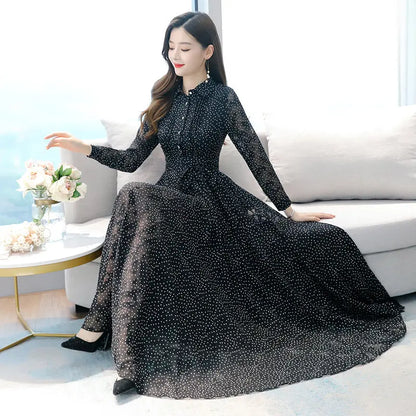 Women's New Mid-length Polka Dot Chiffon Dress - Ocean Vault