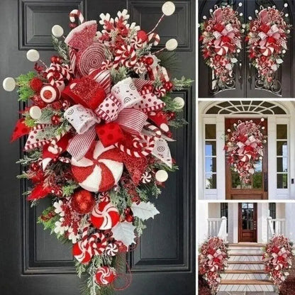 Christmas Wreath Candy Upside Down Tree Garland Artificial Xmas Ornament Hpme Porch Window Door Wall Hanging Decoration - Ocean Vault
