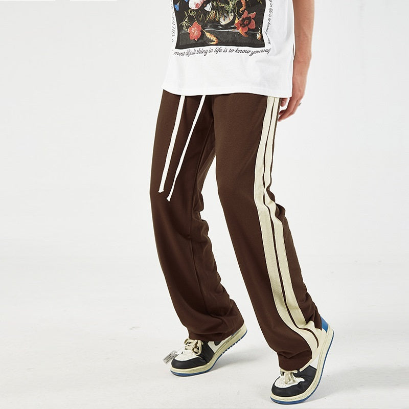 Striped Straight Color Matching Side Drawstring Loose Wide-leg Pants