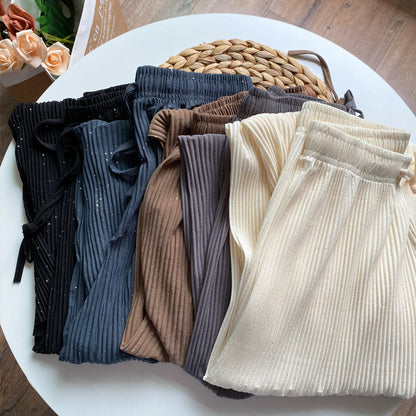 Loose Straight Pleated Ice Silk Leggings Draped Pants Thin High Waist