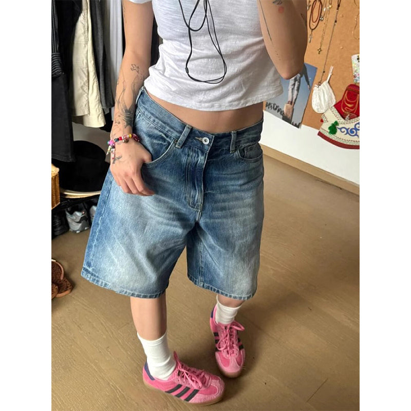 Hot Girl Loose-fitting Wide-leg Slim-fit Five Points Straight Pirate Shorts