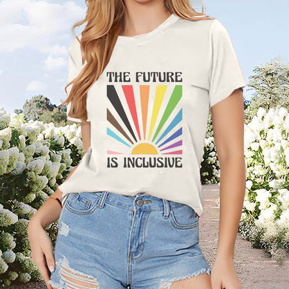 Women's Colorful Sun Rays & Slogan Print Round Neck T-Shirt Casual Summer Top