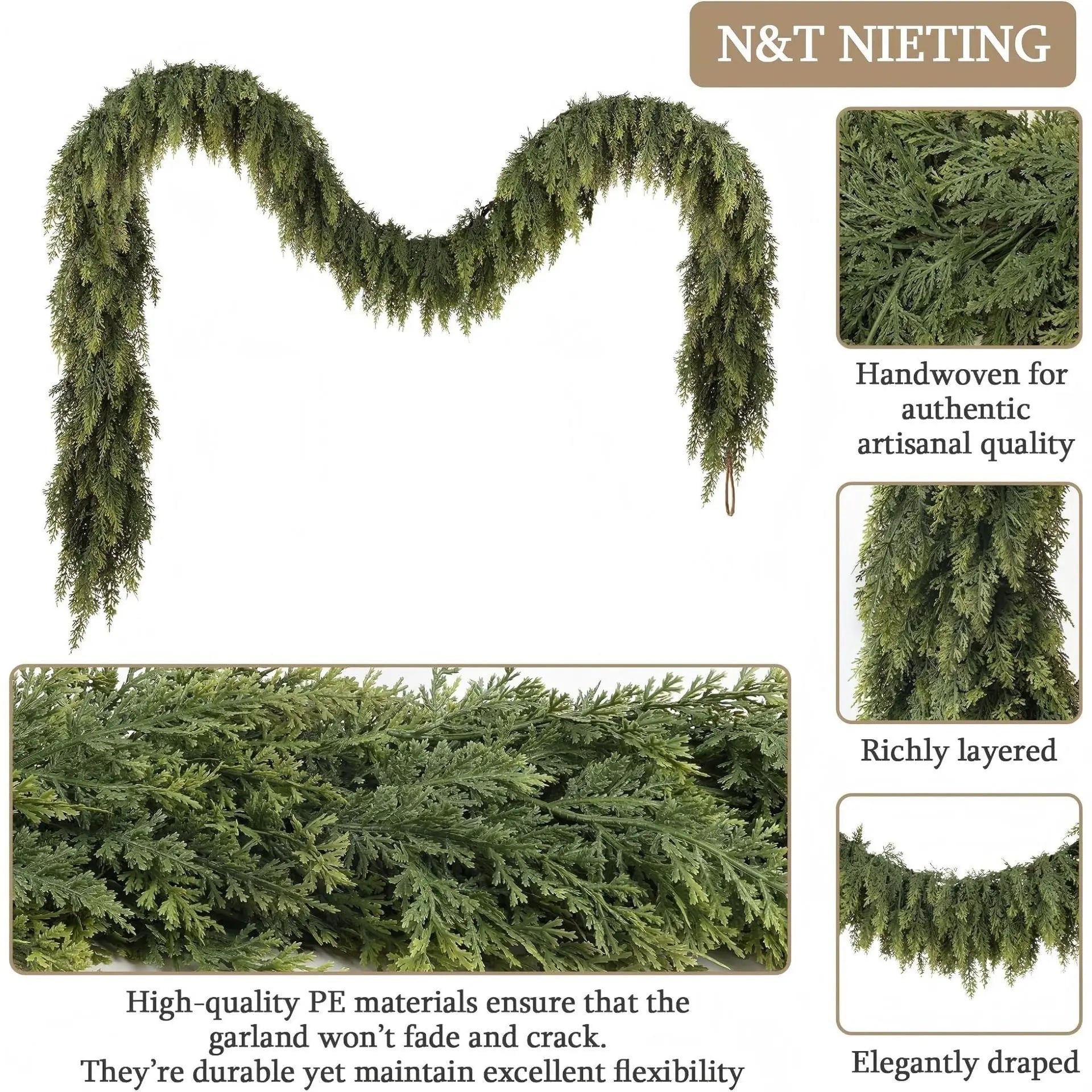 Christmas Pine Needle Garland Soft Rubber Feel Norfolk Pine Cypress Rattan - Ocean Vault
