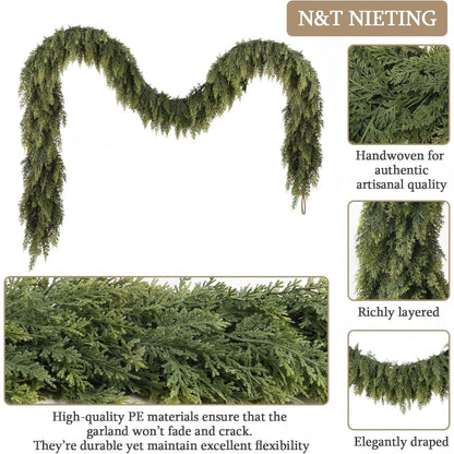 Christmas Pine Needle Garland Soft Rubber Feel Norfolk Pine Cypress Rattan - Ocean Vault