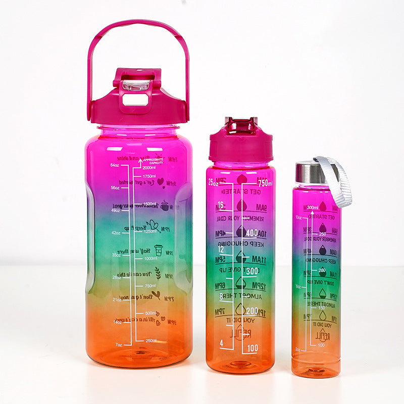 3-in-1 Plastic Straw Double Drink Translucent Outdoor Sports Bottle
