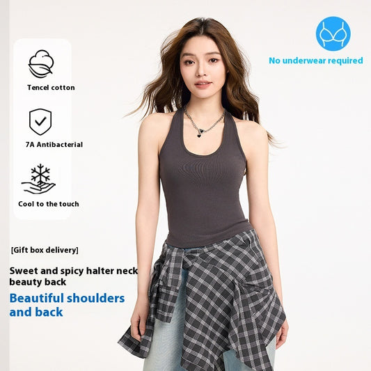 7A Antibacterial Lyocell Cool Feeling Padded Strap Vest Top