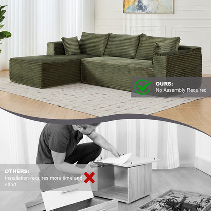 L-Shaped Compression Sofa Bed With Corduroy Fabric - Convertible Sectional Sofa, Foldable Floor Couch Sleeper, Space-Saving Flannel-Like Lounge For Small Apartments, Living Room & Game Room NO TUME
