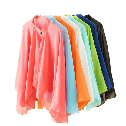 Solid Color Ventilation Shawl Button Chiffon Sunscreen Women's Fashion