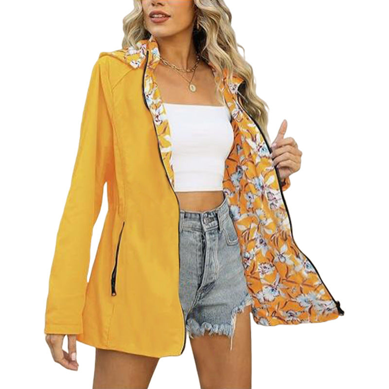 Printed Women's Zipper Windbreaker Japanese And Korean Fashion Double-sided Wear