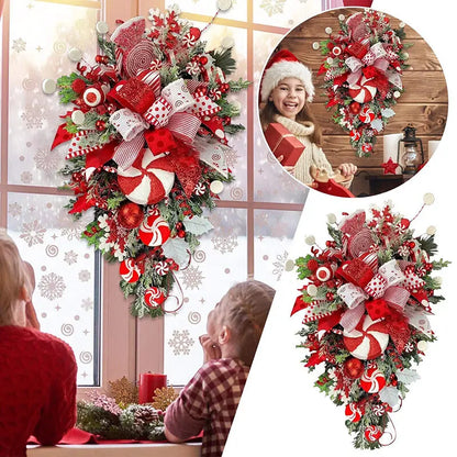 Christmas Wreath Candy Upside Down Tree Garland Artificial Xmas Ornament Hpme Porch Window Door Wall Hanging Decoration - Ocean Vault
